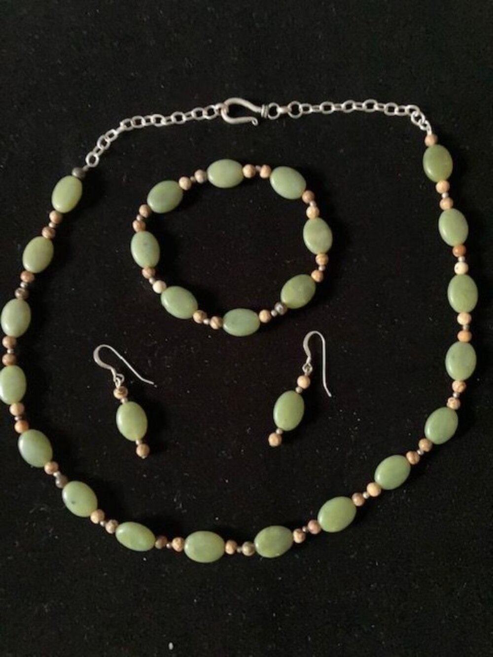Green and Brown Beaded Necklace, Bracelet and Earring Set
